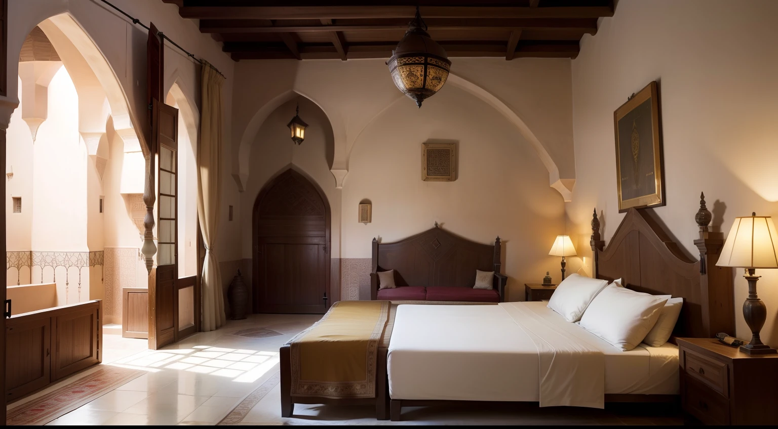 Medieval riad environnement marroquino hiper realista super detalhado Dynamic shot