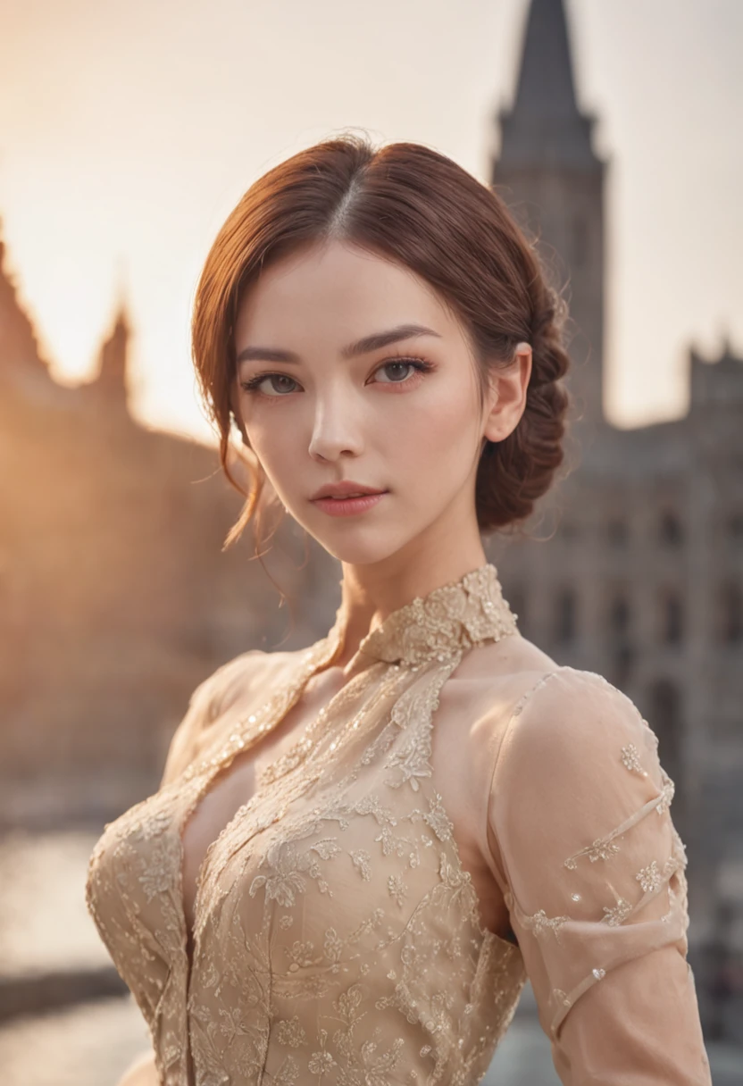 (Drez_Hairstyles:1.3),Woman posing for a photo, Vestido com roupas elegantes, Yellow dress, nice hand,4K, A high resolution, masutepiece, Best quality, Head:1.3,((Hasselblad Photo Grab)), Fine fine skin, Sharp focus, (Cinematic lighting), Night, Soft lighting, Dynamic Angle, [:(Detailed face:1.2):0.2],(((Futuristic city))),Super beauty、full body shot of、bustup、one-girl、Beautiful skins、Beautiful eyes、Clean both