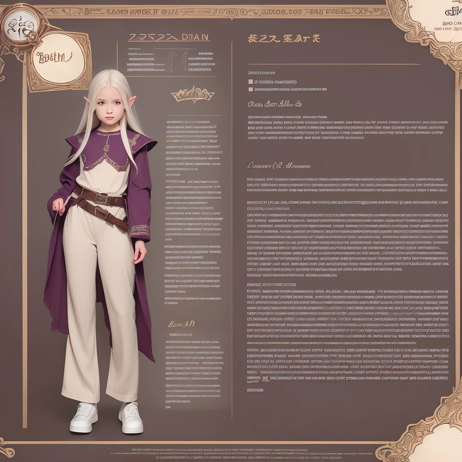 Art Background Character Sheet for Dnd,Elven girl  in pants and shirt --auto