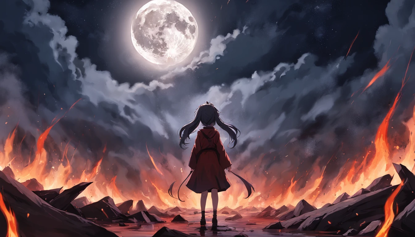 moon full,Wolves fight with people,Blood is all over the ground,Cry,agony,bonfires,火焰,disaster