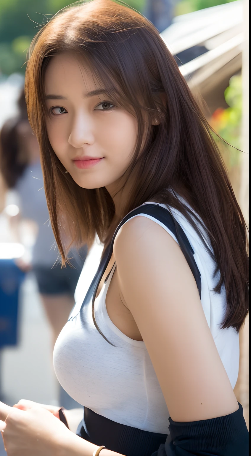 finely detail, hight resolution, hightquality、Perfect dynamic composition, Beautiful detailed eyes, Medium Hair, small tits、flat breast、Very small breasts、Natural Color Lip,Kamimei、Shibuya、20 years girl、1 persons、Transparent skin、Glowing hair、masutepiece, Best Quality,, Ultra-detailed, finely detail, hight resolution, 8K、The correct state of the human body、crouching down、Gravure Model Pose,Hair soaring in the wind、Slimed、A slender、Model body type、gradation hair、light brown hair、Middle hair