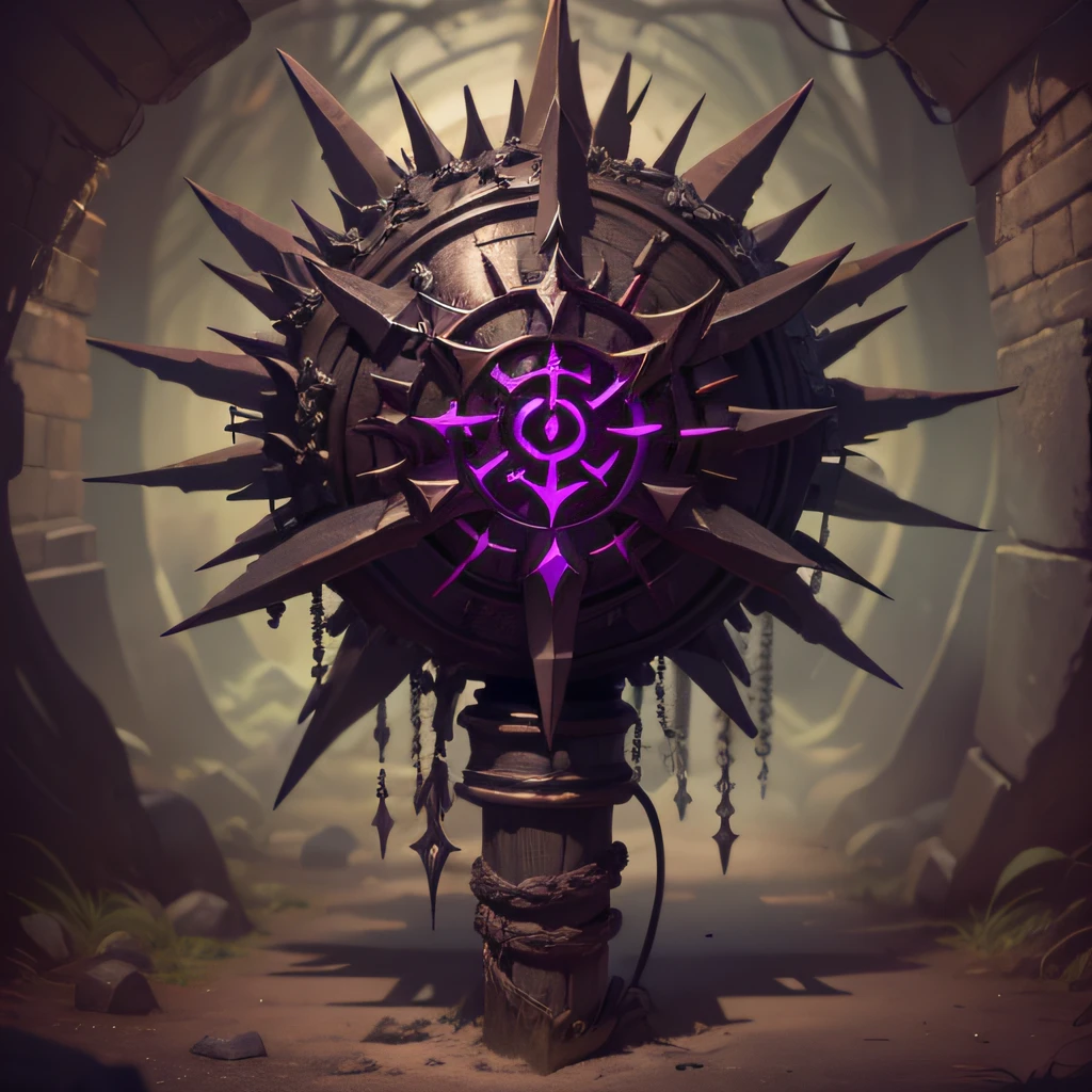 Heavy spiked mace wreathed in writhing shadows, inky tendrils creep along runes of evil power