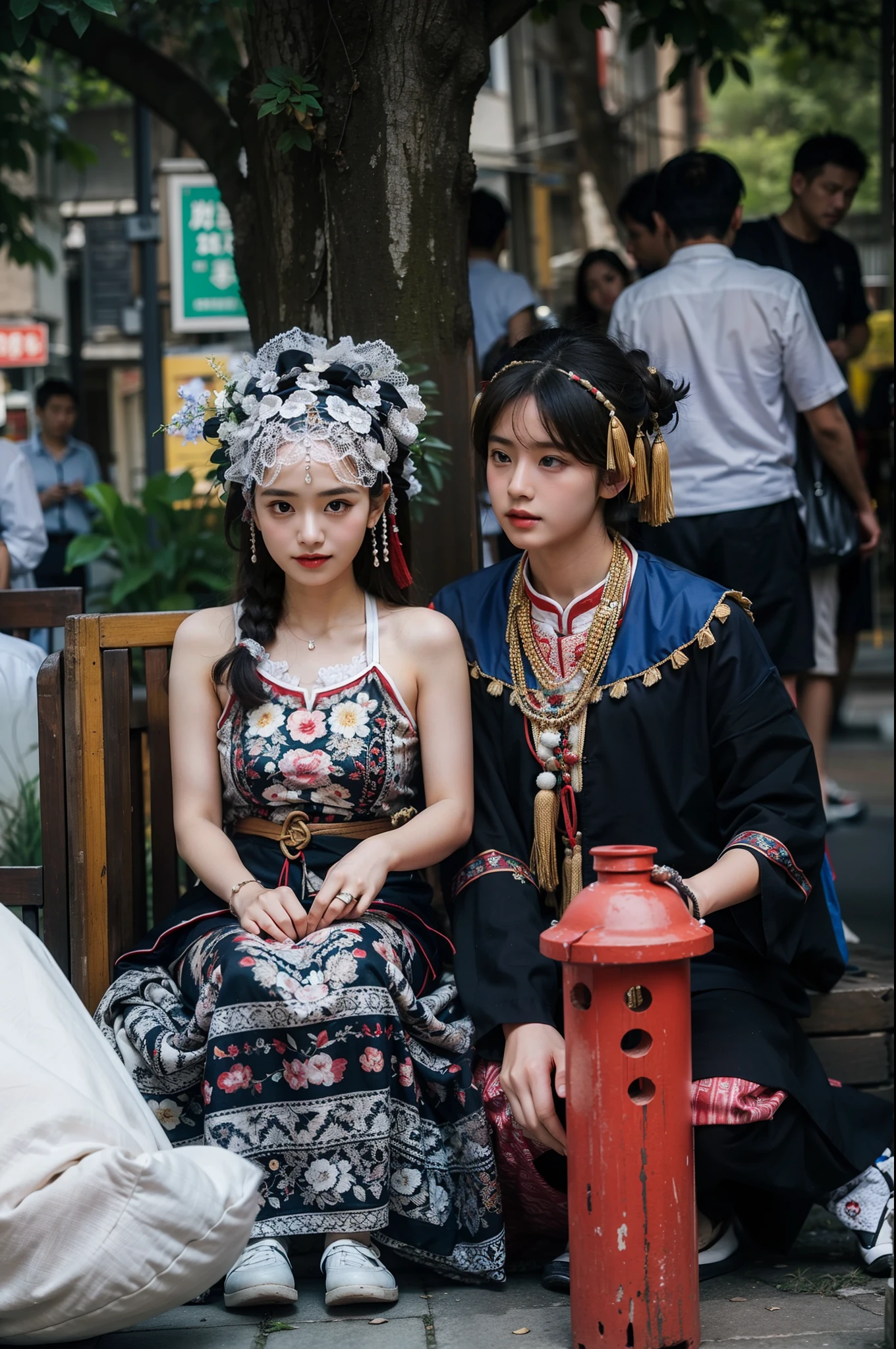 1man 1girl，Wear traditional clothing，real photograph，