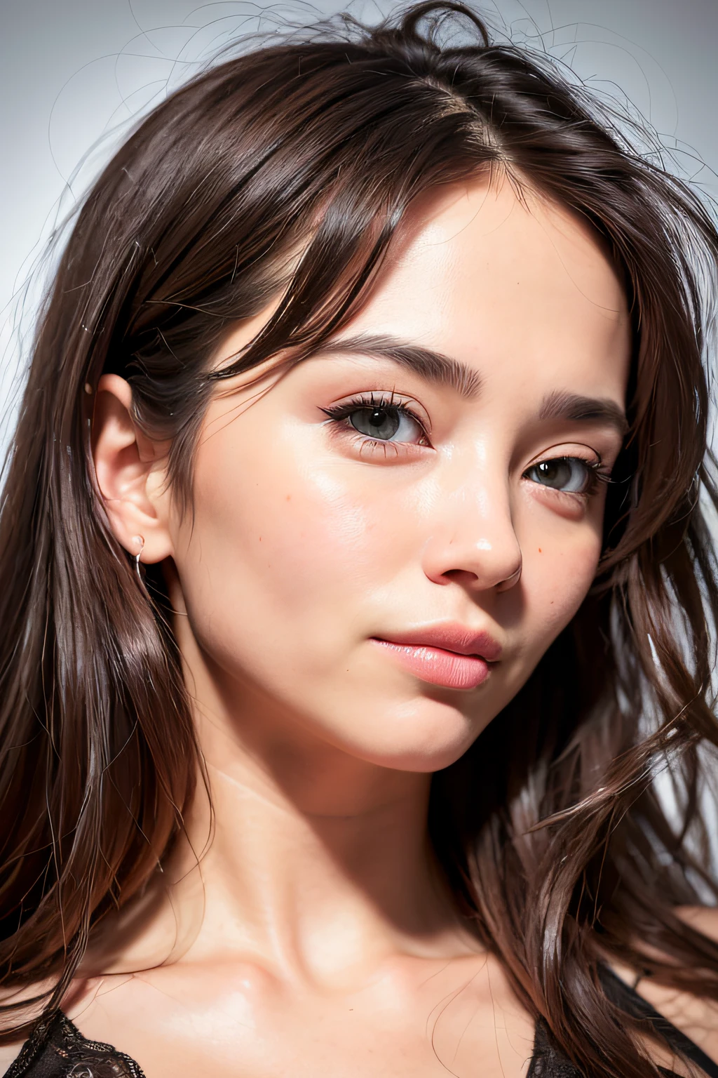 (realistic, photo-realistic:1.37),(8k, RAW photo, best quality, masterpiece:1.2), cute, ultra-detailed,heart-shaped pupils,physically-based rendering, ultra high res, kodakvision color, shot on Arricam LT Camera, bokeh, sharp focus,
looking at viewer,photorealistic,realistic, solo, photorealistic, best quality,extremely detailed face,extremely detailed eyes and face, beautiful detailed eyes,absurdres, incredibly absurdres,haunting smile,Messy hair, floating hair, ,