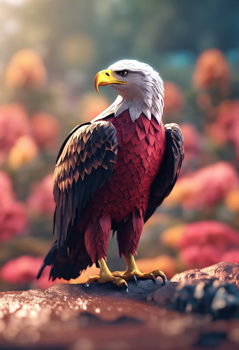 Cute little colored eagle, vray render, kawai, Smile