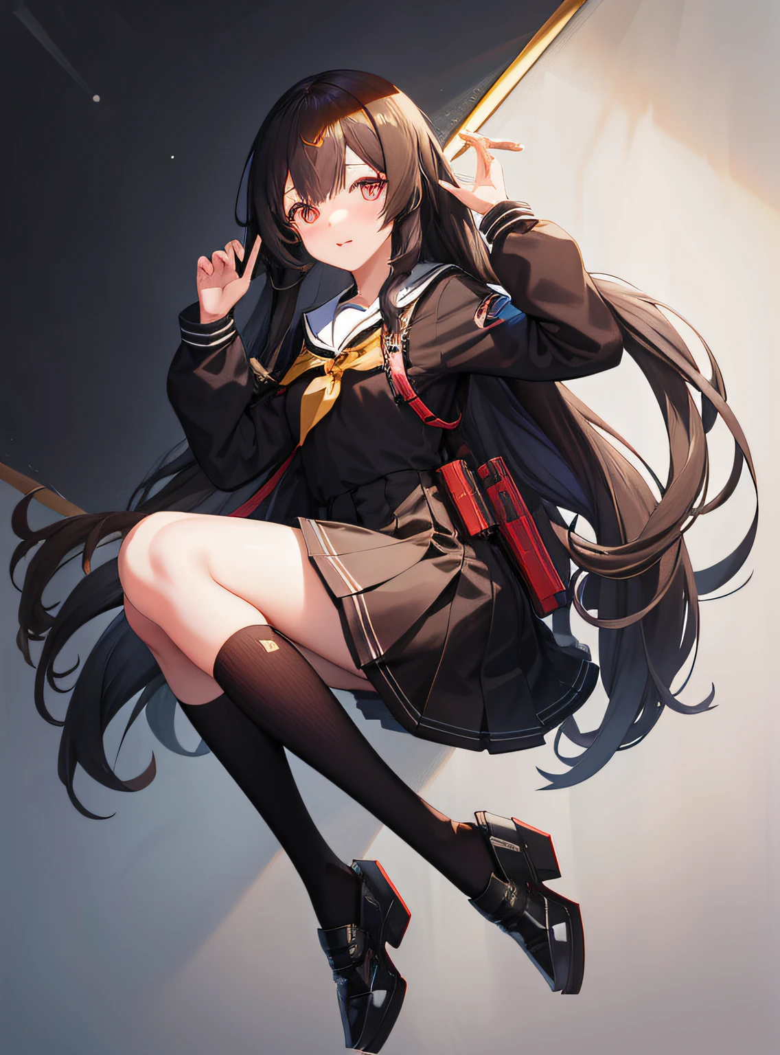 long hair anime girl, hanayamata, anime moe art style, Anime girl with long hair, girls frontline style, Kantai collection style, Beautiful Anime High School Girls, from girls frontline, Fine details. Girl Front, anime visual of a cute girl, Girls Frontline CG, Anime girl wearing black dress