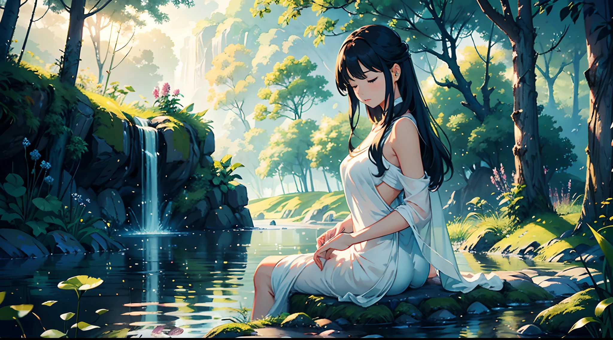 1 girl, extremely thin, Eugenia Cooney body, Serene expression, mesmerizing eyes, straight long hair, flowing dress, poised posture, porcelain skin, subtle blush, crystal pendant
BREAK
golden hour, (rim lighting):1.2, warm tones, sun flare, soft shadows, vibrant colors, painterly effect, dreamy atmosphere
BREAK
scenic lake, distant mountains, willow tree, calm water, reflection, sunlit clouds, peaceful ambiance, idyllic sunset, ultra detailed, official art, unity 8k wallpaper
, zentangle, mandala