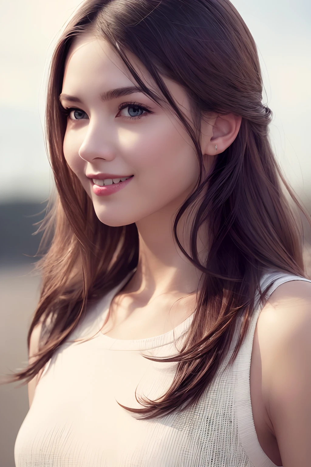 (8k, Best Quality, Masterpiece: 1.2), (Realistic, Realistic:1.37), Ultra Detailed, 1 Girl, Cute, Solo, Beautiful Detailed Sky, Dating, (Nose Red), (Smile: 1.15), (Shut Up) Small Breasts, Beautiful Delicate Eyes, (Long Hair: 1.2), Flowing Hair NovaFrogStyle, Upper body, Vest