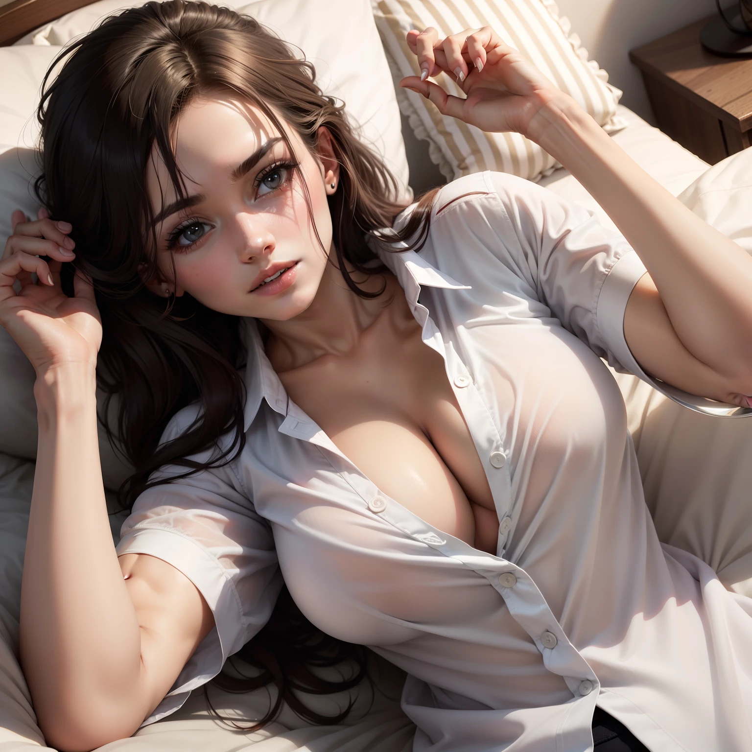Sexy woman in shirt in bed
