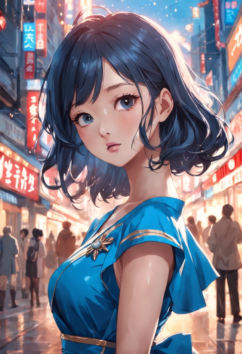 a close up of a woman in a blue dress posing for a picture, a picture inspired by Kim Jeong-hui, Instagram, tachisme, beautiful Korean women, Korean girl, Korean woman, Beautiful young Korean woman, Gorgeous young Korean woman, sakimichan, hot with shining sun, cleavage, Attractive girl, Sexy girl, Beautiful Asian girl