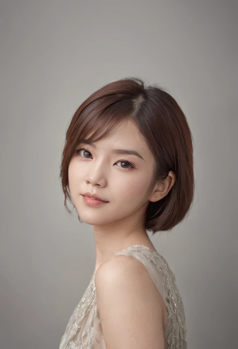 Girl head portrait,Short hairstyle,Feel like a new person,ssmile,Bright eyes,Lens effects,Small chest,Office style,Ordinary Asian female appearance。