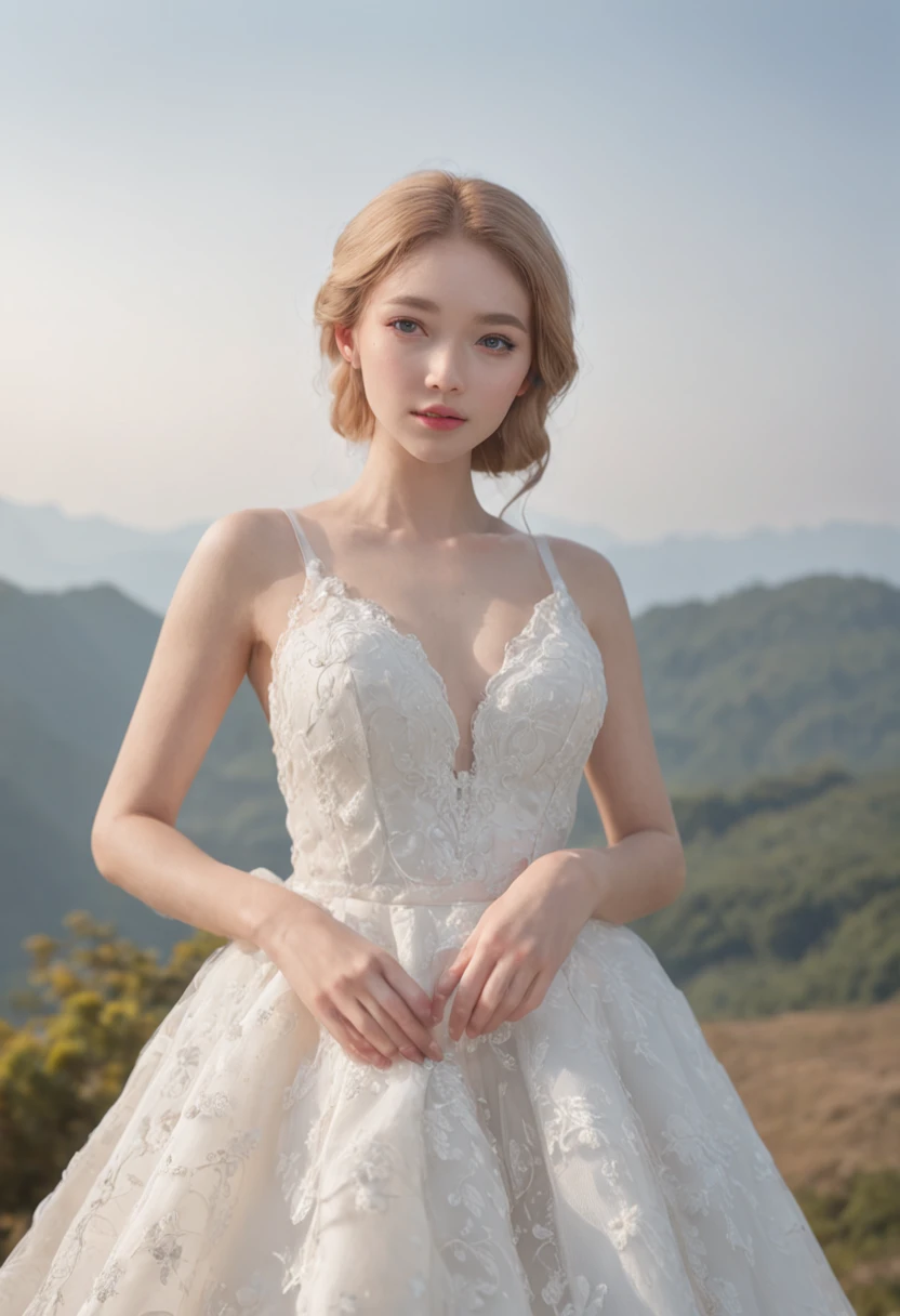 (professional 3d render:1.3) af (Realistic:1.3) most beautiful artwork photo in the world，tmasterpiece，best qualtiy，Private room photos，asiagirl，Wedding photo，Full body photo of the front，Bigchest，Raised sexy，cropped shoulders，Open navel，show legs，black lence stockings，White heels，Horsetail hair，Black color hair，Seductive expressions，White wedding dress，Lace craftsmanship，Dignified temperament，Still face，Full body photo，
