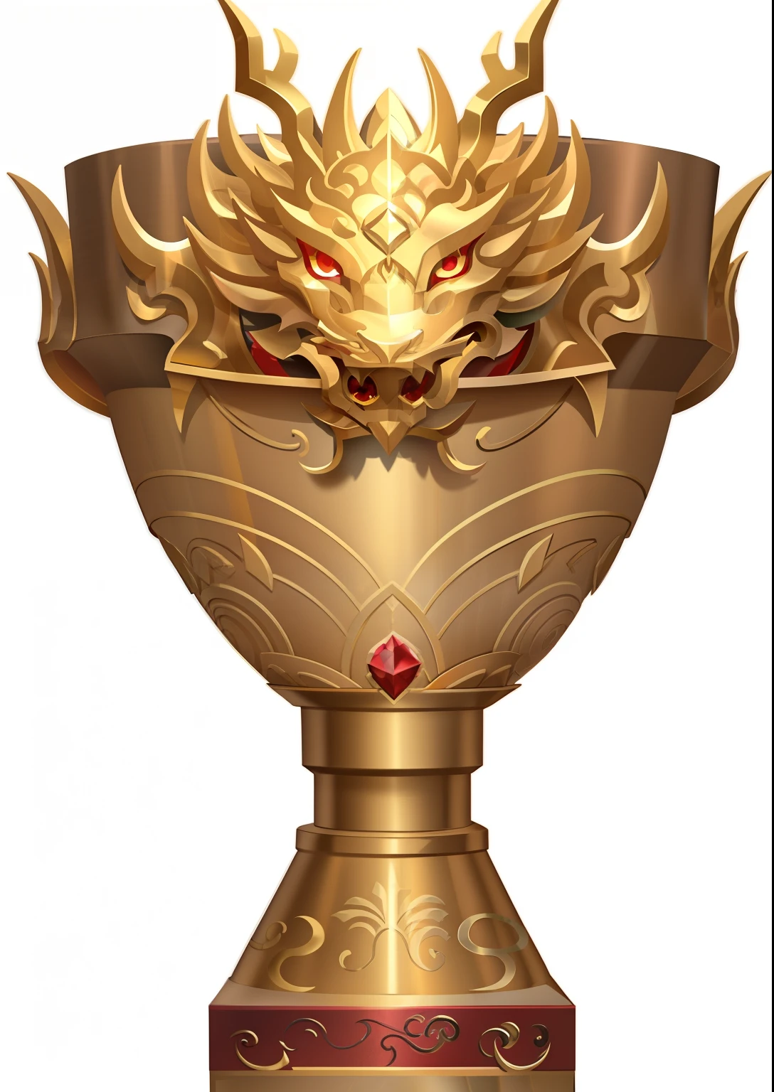 a golden dragon head with a red eye on a pedestal, heise jinyao, inspired by Huang Shen, golden armor, loong, bian lian, shui mo hua, gold paladin, inspired by Huang Ding, “ golden chalice, chinese armor, league of legends champion, unknown, onmyoji detailed art, golden dragon, guan yu, golden armour