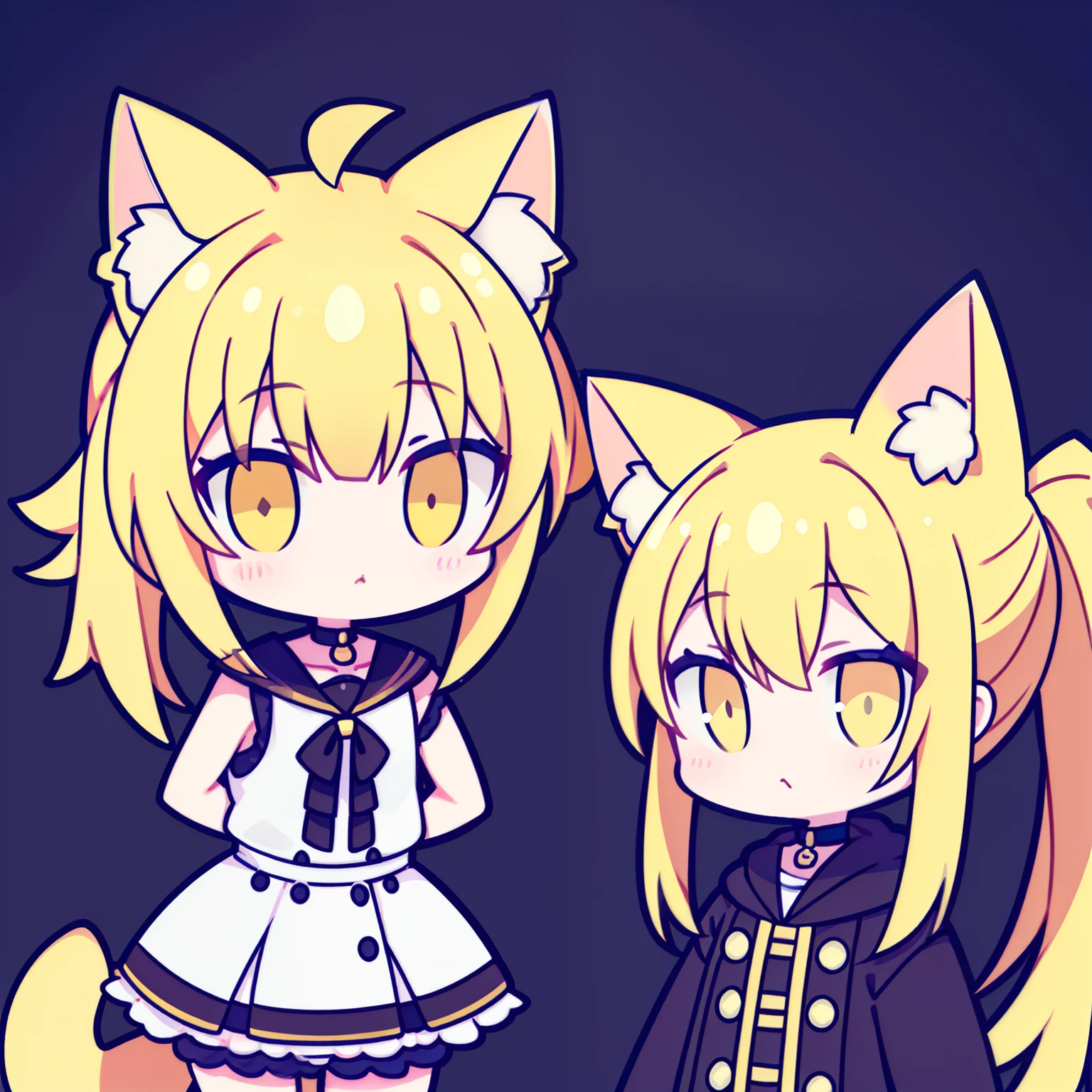 Yellow hair，Yellow eyes，Double ponytail，Cat ears
