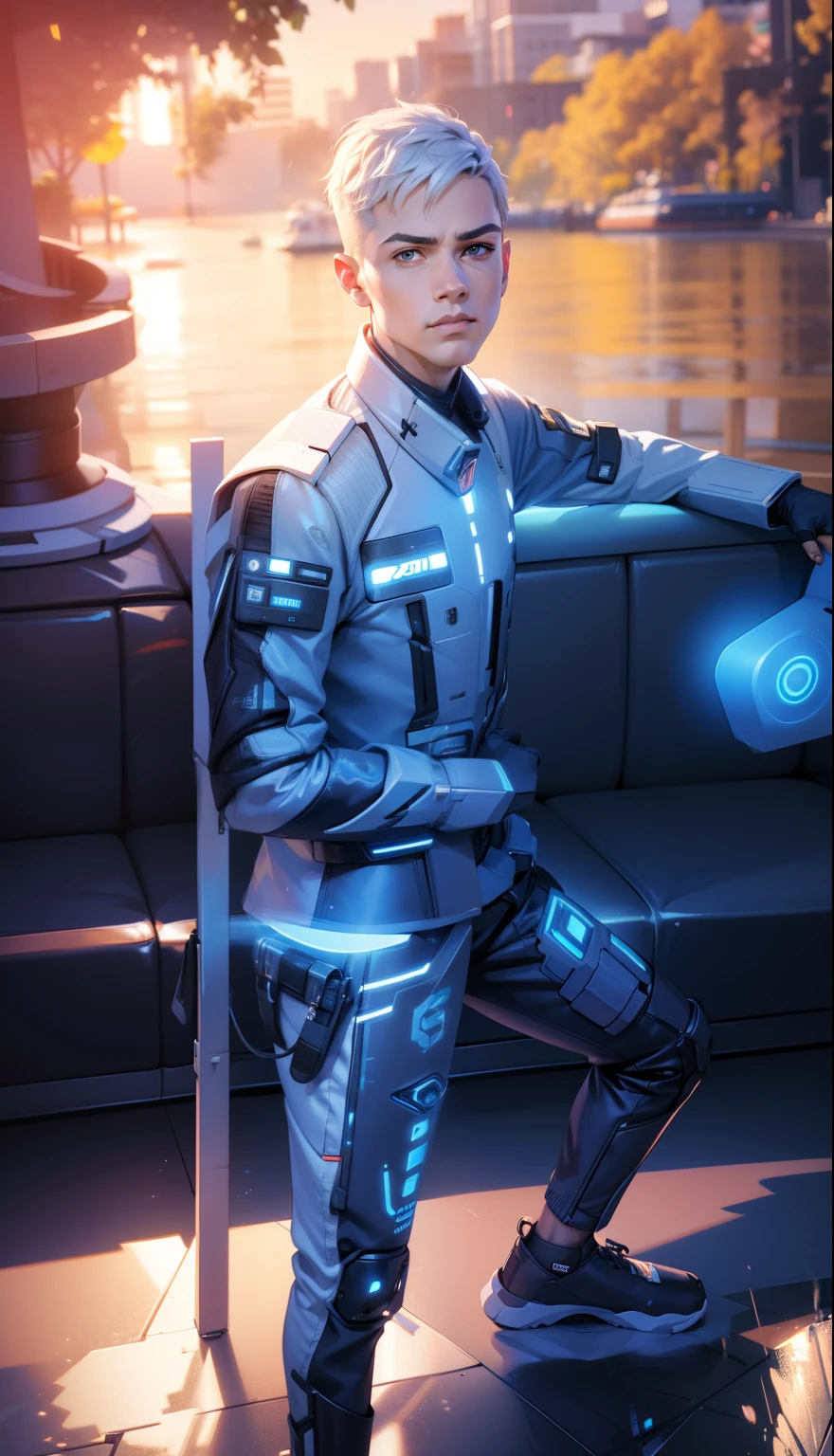 Boy with futuristic background realisti c face photo 8k ultra hd