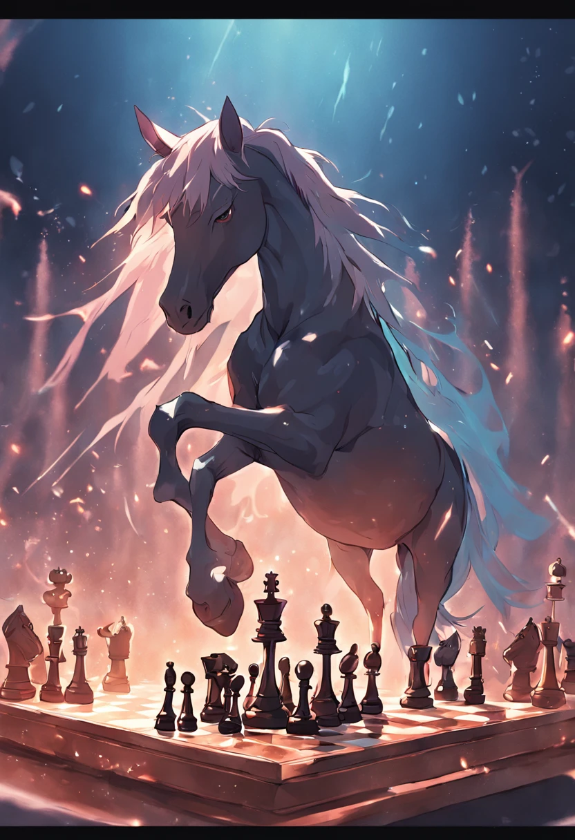 Chess piece horse listening to music in an earpiece