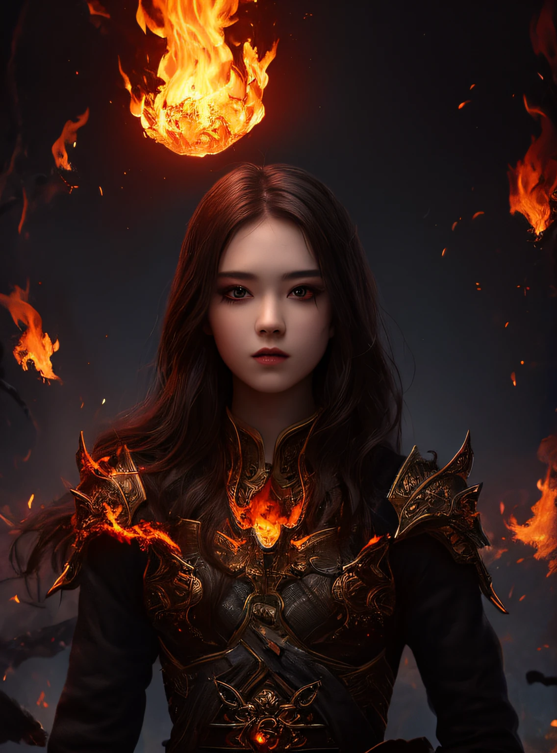 1girl,solo,masterpiece, best quality,fantasy,dark,shadow,
face is important,boy is important,eyes are important,rThe character is the main body of the work,(upper body),
flames,ruins, swirling magic,