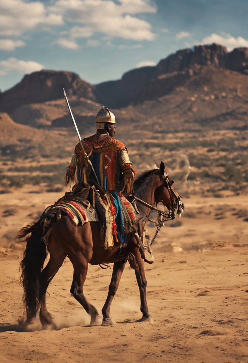 deus africano dos caminhos e das batalhas Ogum, homem alto, bonito, be detalhado, ele usa uma espada a um escudo