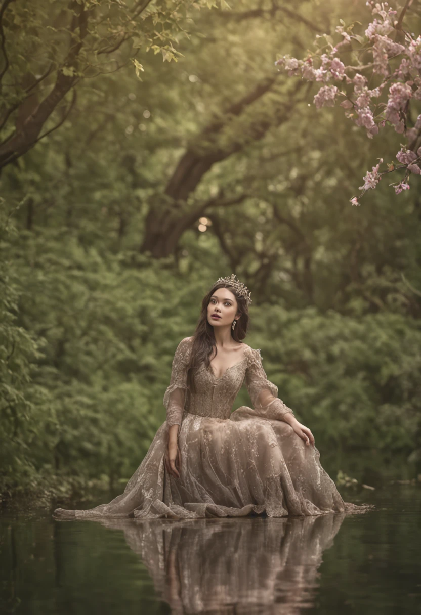 ChineseGirl(Light magic:1.2), (Grim:1.1) forest, springtime, (Intricate details), Mirror-like lake,(ultra - detailed), 8k hdr, high detal, A lot of detail, High quality,Tyndall effect, (Colored:1.3)