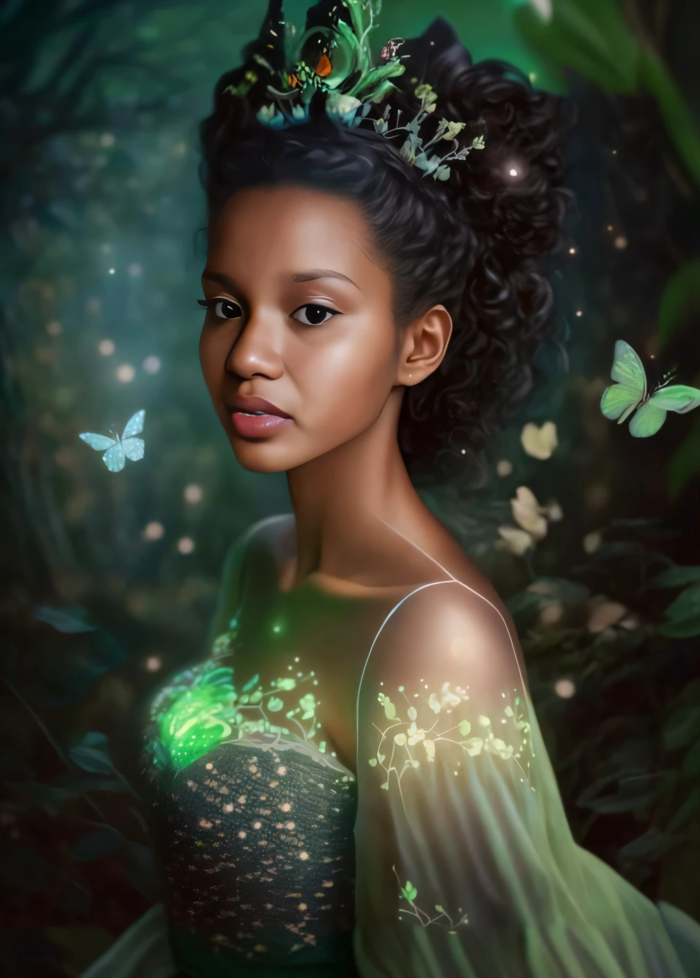 uma mulher com um vestido verde e cabelo de borboleta, bela arte digital, retrato bonito da arte da fantasia, retrato bonito da fantasia, Beautiful digital illustration, bela arte digital, Retrato de uma fada, retrato da arte da fantasia, lindo arte digital, linda arte digital linda, stunning digital illustration, Retrato da fada, lindo pintura digital, retrato da fantasia, exquisite digital illustration, bela arte de fantasia