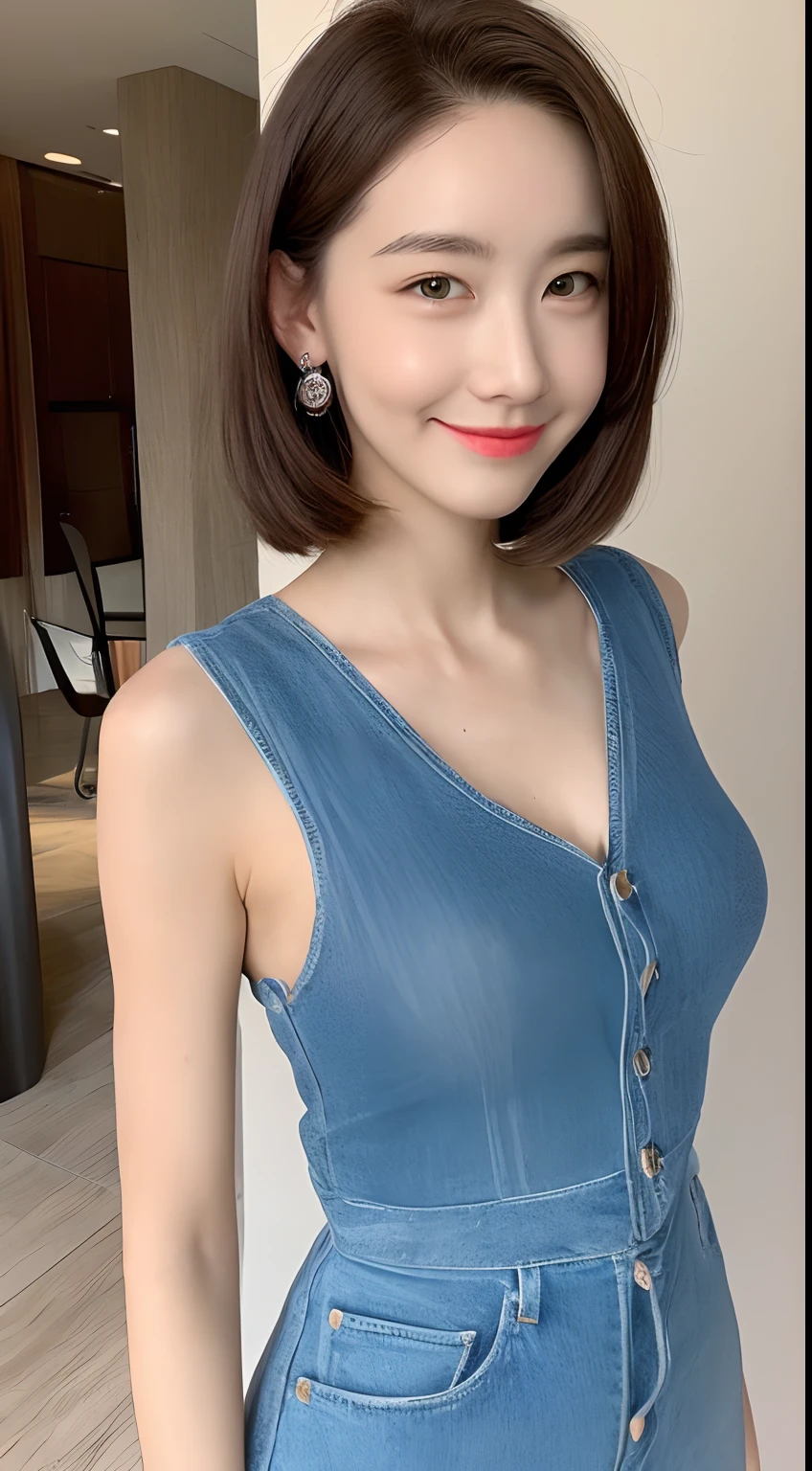 ((Best Quality, 8K, Masterpiece: 1.3)), 1girl, Slim Abs Beauty: 1.3, (Hairstyle Casual, Big Breasts: 1.2), Dress: 1.1, Super Fine Face, Delicate Eyes, Double Eyelids, Smile, Home