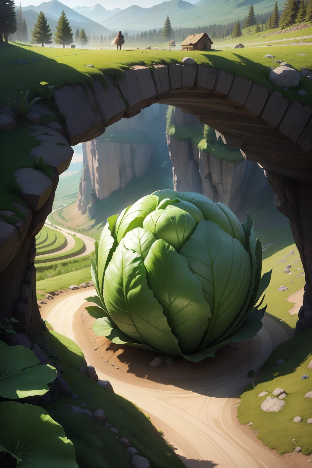 In a deep valley,Grow a giant cabbage