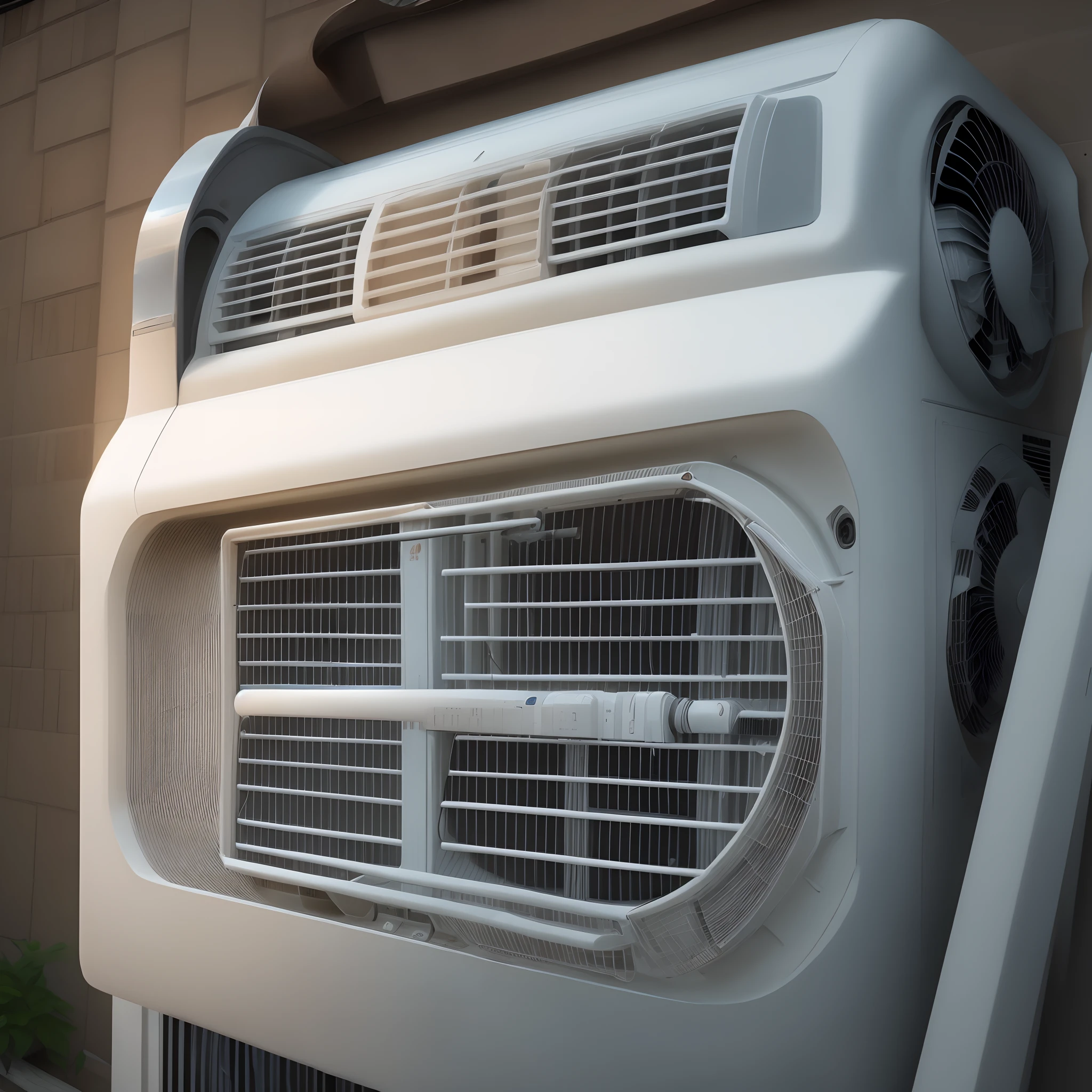a virus attacks from the side wall split air conditioner, ultra realistic photo, 8k, sharp photo