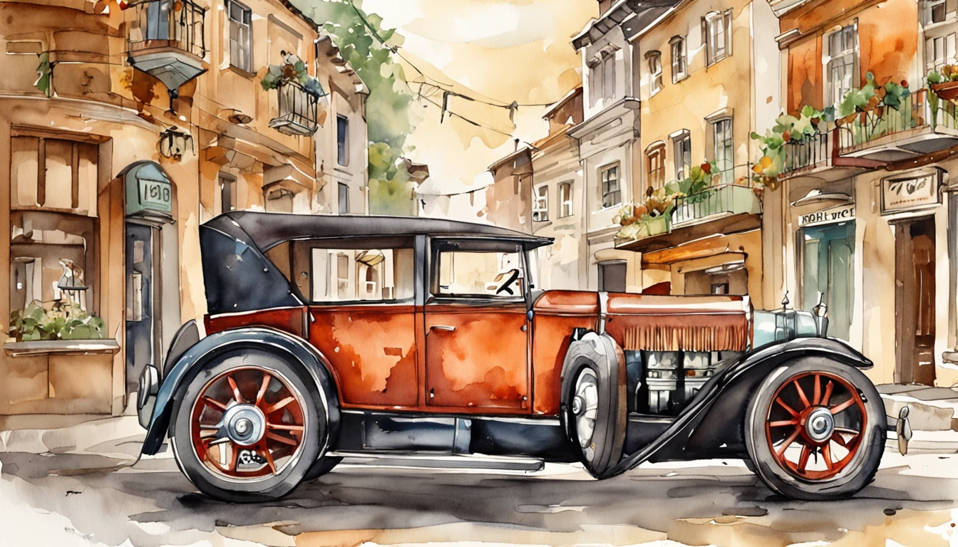 there is a cartoon old car retro futuristic parked on the side of the road, 1929, 1 9 2 8, vintage car, 1 9 3 1, 1 9 2 5, 1925, vintage cars, 1 9 3 0, 1930, 1 9 2 7, 1 9 2 4, 1924, a wide full shot. illustration. realist. 2d. mega man game style.