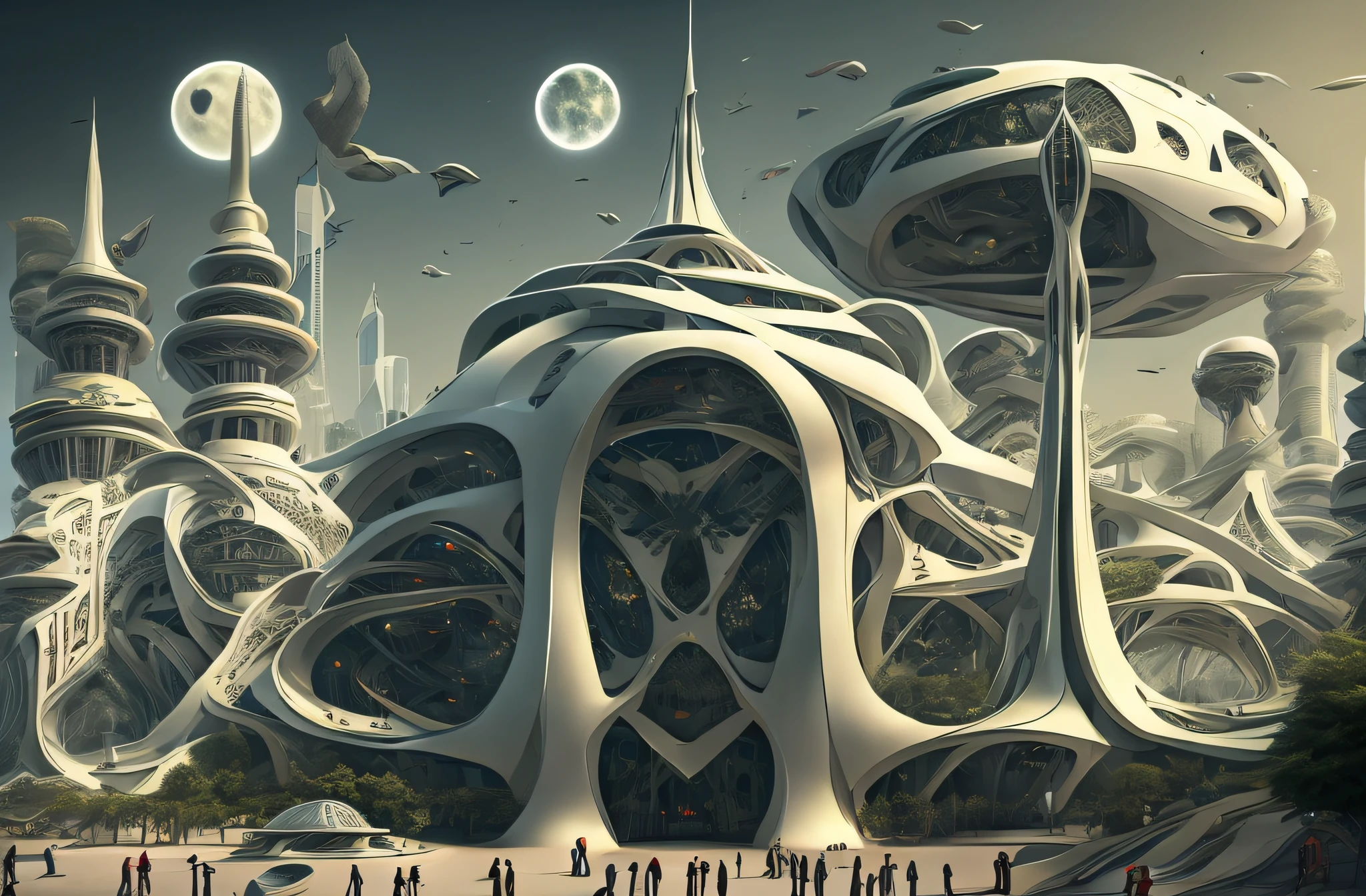 there is a large futuristic masterpiece Arabian palace in the middle of a futuristic arabian city with a moon, in fantasy sci - fi city, sci-fi fantasy wallpaper, masterpiece Quranic art cityscape, epic   Quranic art sci fi illustration, huge futuristic Quranic art city, fantasy scifi, sci-fi fantasy desktop wallpaper, Quranic art city background, in front of a fantasy city, fantasy city, in a castle on an alien planet with masterpiece Quranic art mars Mars