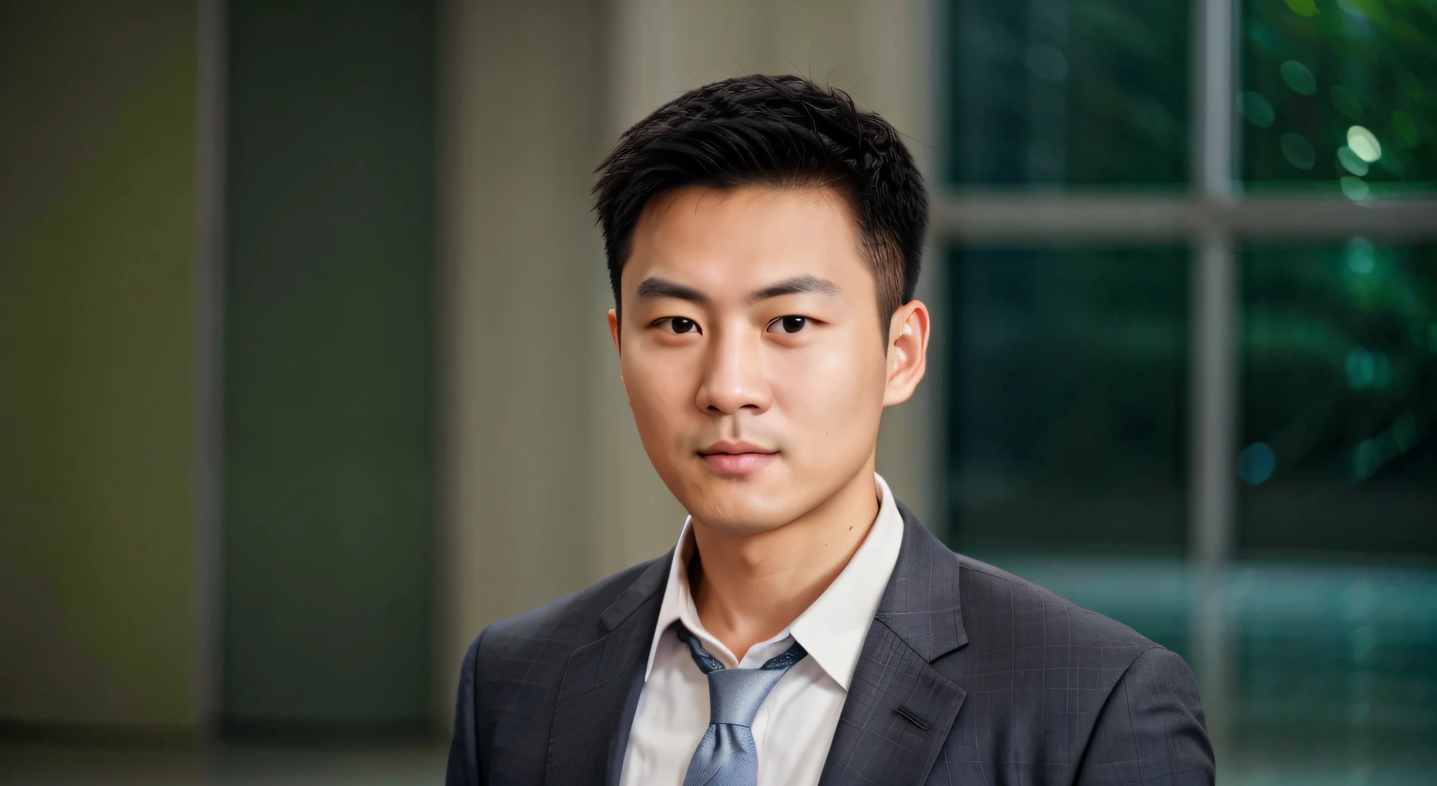 An Asian man in a noble suit and tie stands in a large room, Professional profile photo, professional close-up photo, kevin hou, well lit professional photo, detailed professional photo, reuben wu, ken wong, professional profile picture, professional headshot, stanley lau, David luong, corporate portait, professional corporate portrait, professional portrait, James S, corporate photo, jeremy cheung, Turn the human perspective to the right one,Close your mouth,angry look, Tie up,Eye alignment