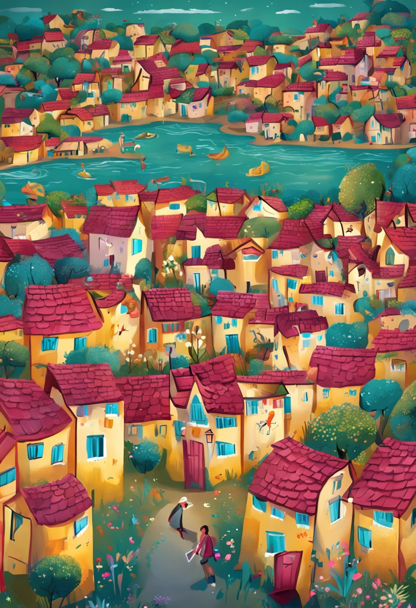 Create a image of Lily realized her gift could bring joy to others. She painted smiling faces on the village walls, spreading happiness among the townspeople