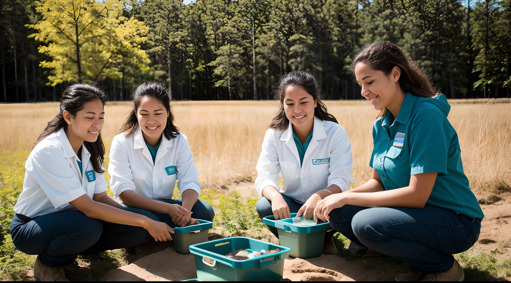instagram photo, closeup face photo Women scientists in a field setting, collecting samples and analyzing data, dedicated, adventurous, Sony A7R III with 16-35mm f/2.8 lens, natural sunlight, environmental photography.
