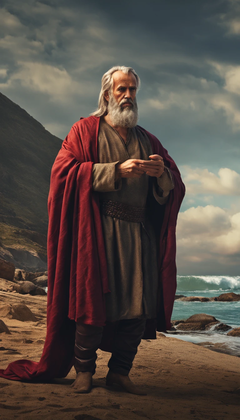 The apostle Paul looked at the screen, Long clothes, religion, Ultra photo realsisim