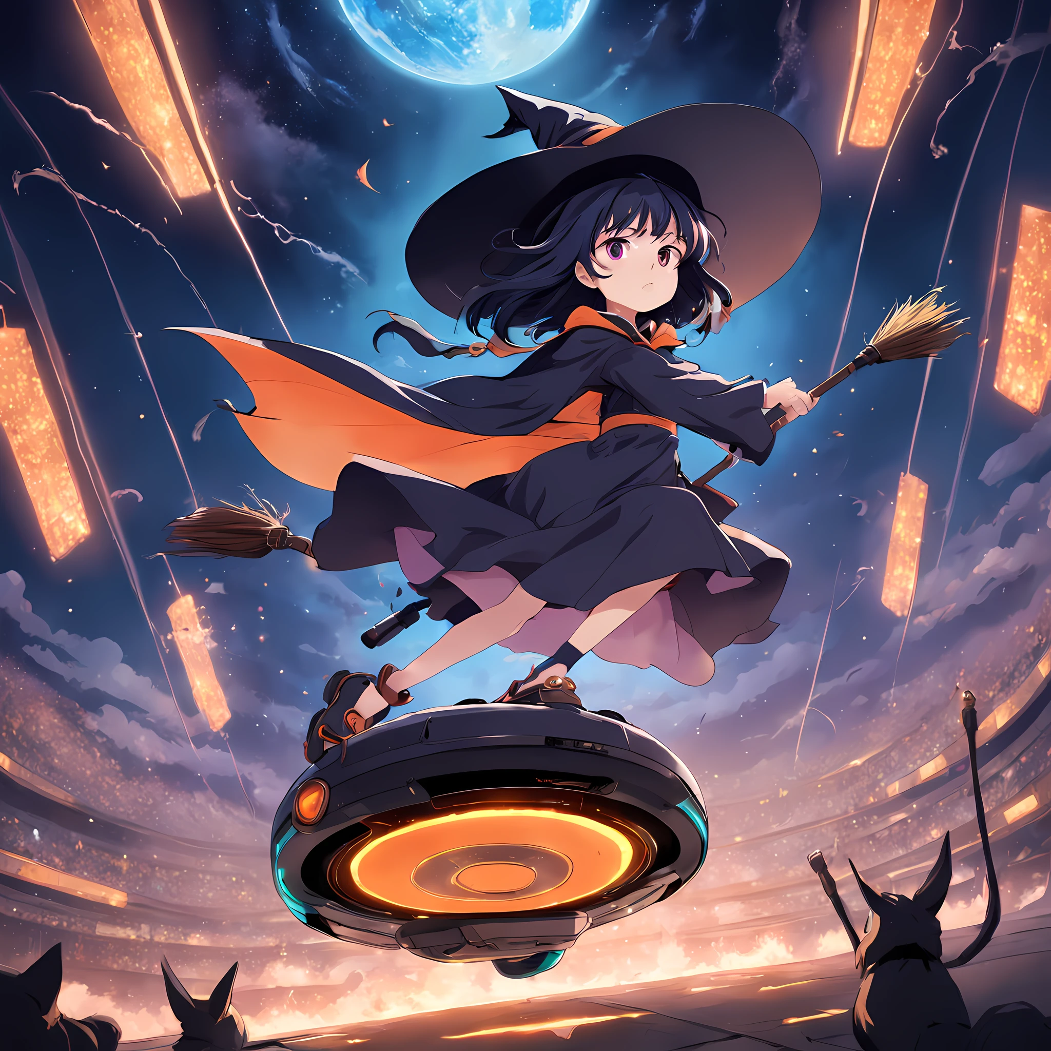 witch on the flying robot vacuum