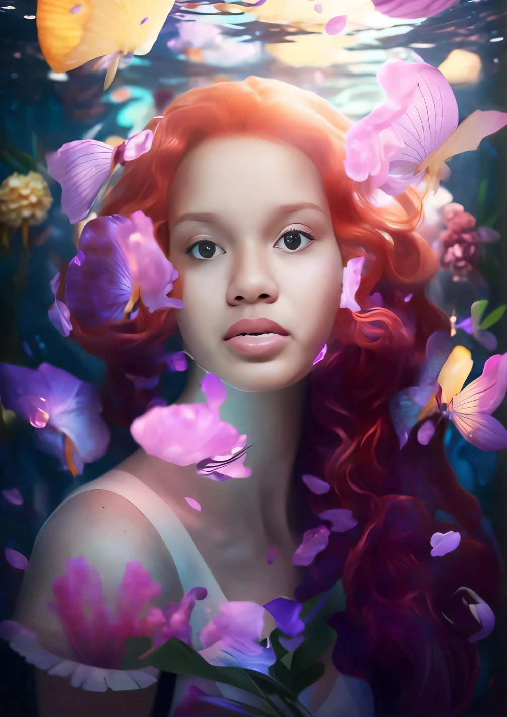 um close up de uma mulher com cabelos ruivos e flores no cabelo, retrato bonito da fantasia, retrato bonito da arte da fantasia, linda arte digital linda, lindo arte digital, bela arte digital, retrato surreal bonito, arte digital muito bonita, bela arte digital, retrato da fantasia, Beautiful digital illustration, surreal mulher jovem bonita, retrato da arte da fantasia, lindo pintura digital, arte digital estilizada