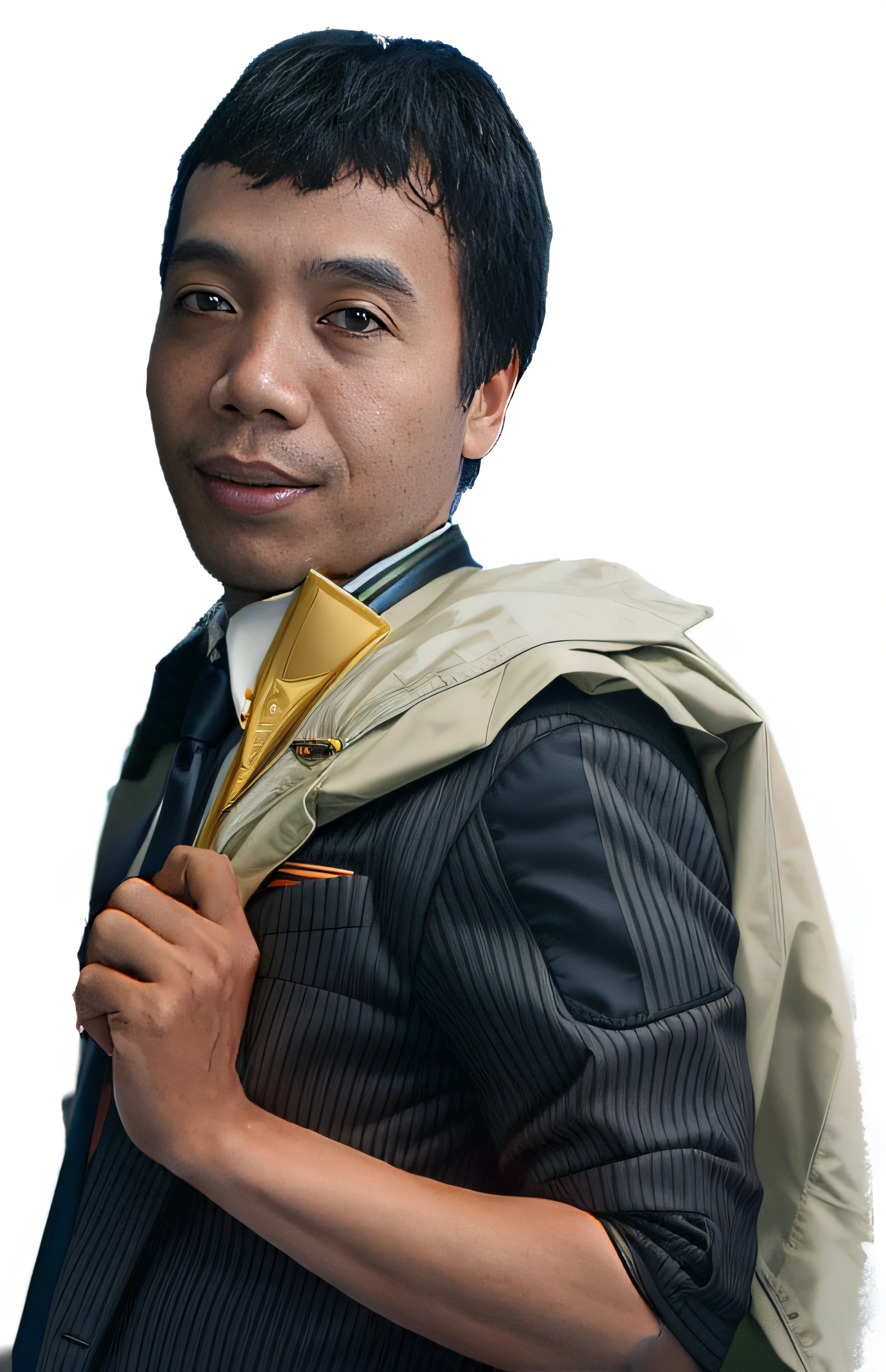 arafed man with a jacket on his shoulders and a tie on, bao pham, profile shot, edited in photoshop, cg artist, illustrator, casual photography, profile portrait, shot on sony alpha dslr-a300, john jude palencar, ramil sunga, dzung phung dinh, photo portrait, by Basuki Abdullah