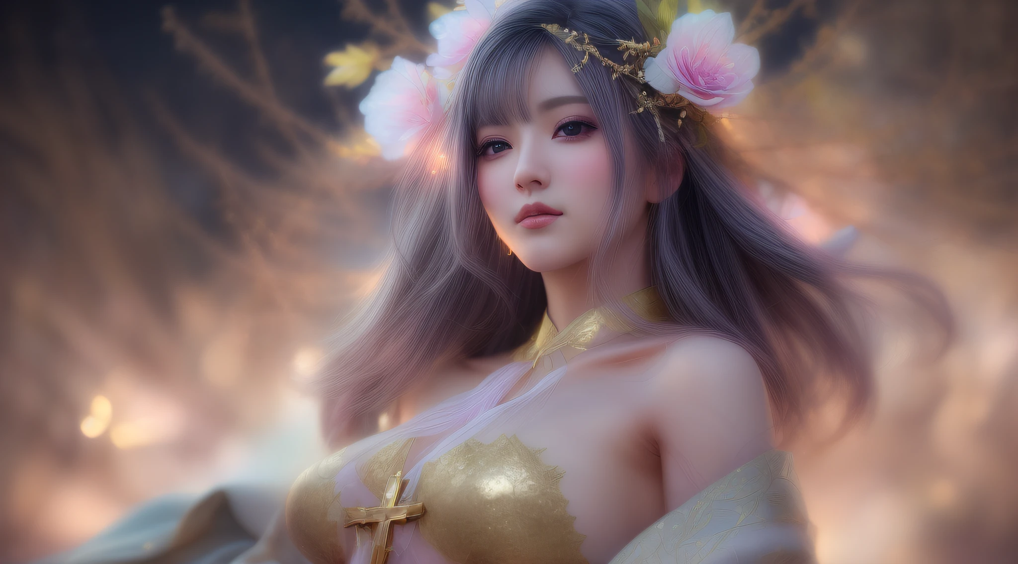 masterpiece, top quality, super detailed, high resolution, (realistic, photorealistic:1.37), excellent anatomy, beautiful 1 woman, work of art, (seducing smile:0.8), Chinese Hanfu lilac, hair accessories, necklace, jewelry, Tyndall effect, sense of truth, clear edge, two taboo lighting, (high detail skin:1.2), 8k HD, DSLR, smooth light, volumetric lighting, candid photo, 4K, 8k, background bokeh, best light, best shadow, mysterious, perfect face, highly detailed,