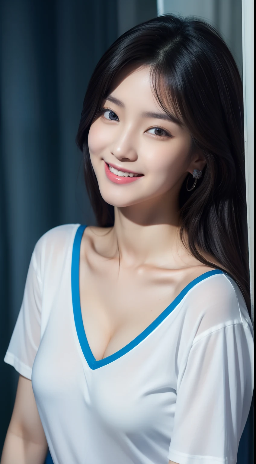 ((top-quality、masterpiece、photographrealistic:1.4、in 8K))、beautiful japanese female1a person、28 year old、beautiful hairl、delicate and beautiful face、Eyes and faces with detailed、(babydoll:1.3)、(huge-breasted:1.2)、(Crawling on all fours in a modern room)、(Full body:1.2)、happily laughing、Opening Mouth、Detailed mouth、Beautiful lighting、Textured skin、Super Detail、high detailing、High quality、hight resolution、(looking at the viewers)、Modern Furniture