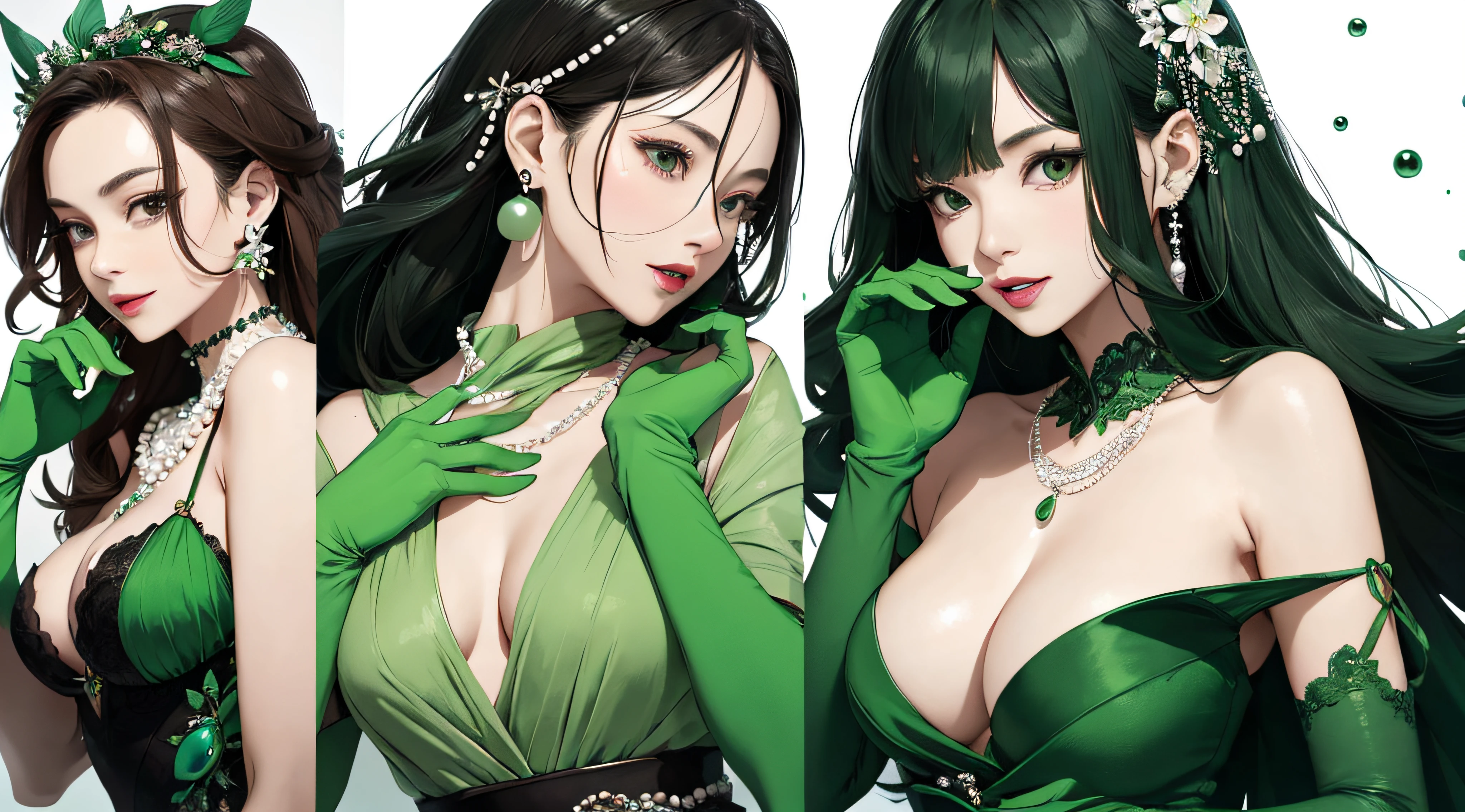 atlibrary、Green long gloves、Green Pearl Necklace、lipsticks、Green dress