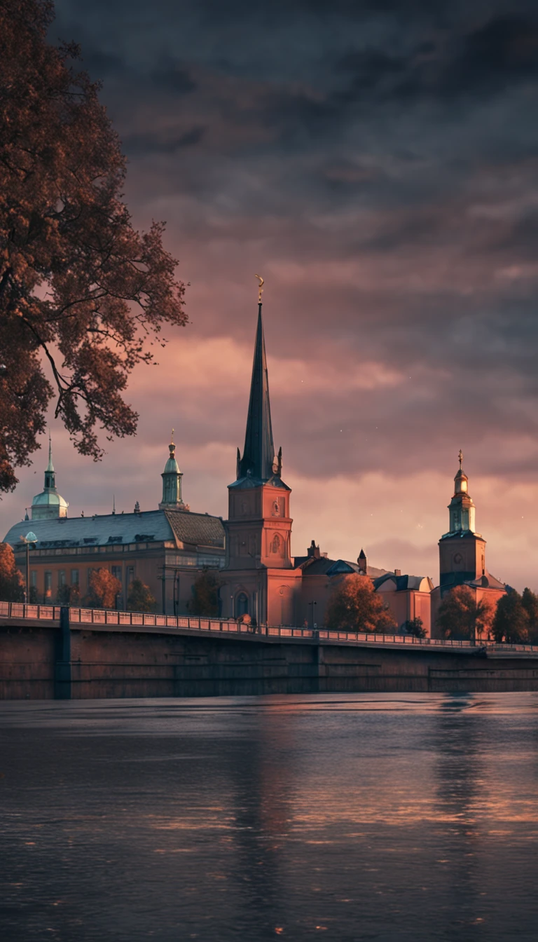 ((City of Stockholm)) sweden, cinematic lightning, ((Moonlight and starry night)), The core is low-key, best qualityer, Hyper-Resolution, ultra-realistic realism, hyper wide view, Sharpness