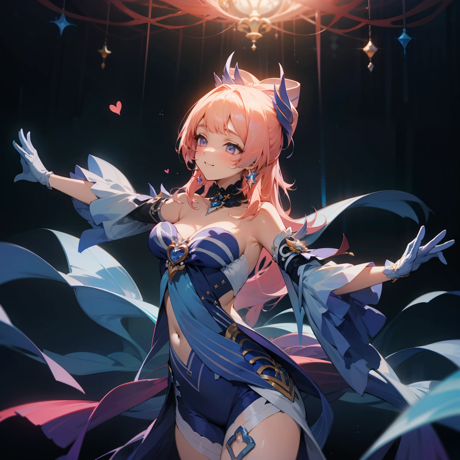 dream magical,tmasterpiece,Masterpiece,extreme hight detail,Ultimate temptation。Dance。Absolutely beautiful,Extreme background,ellegance,Stage,Big star,Coral Palace Heart Sea