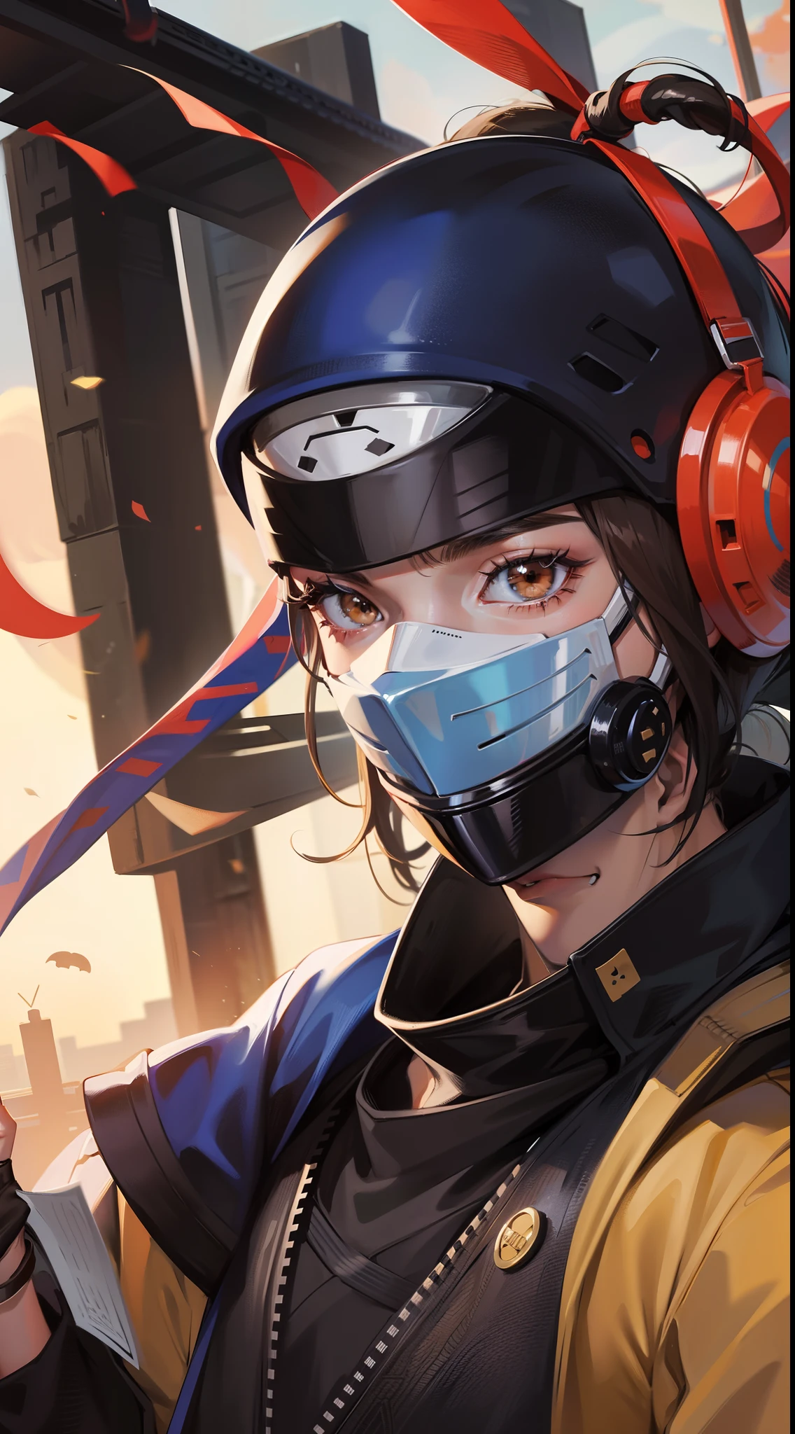 Grown-up guy, ninja, Blue Shinobi Uniform, Brown eyes, mask, Masterpiece, hiquality