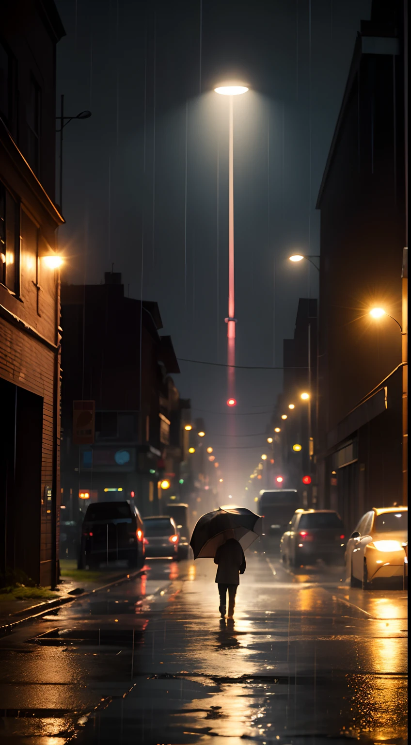 The heavy rain drenched the lonely background of the night