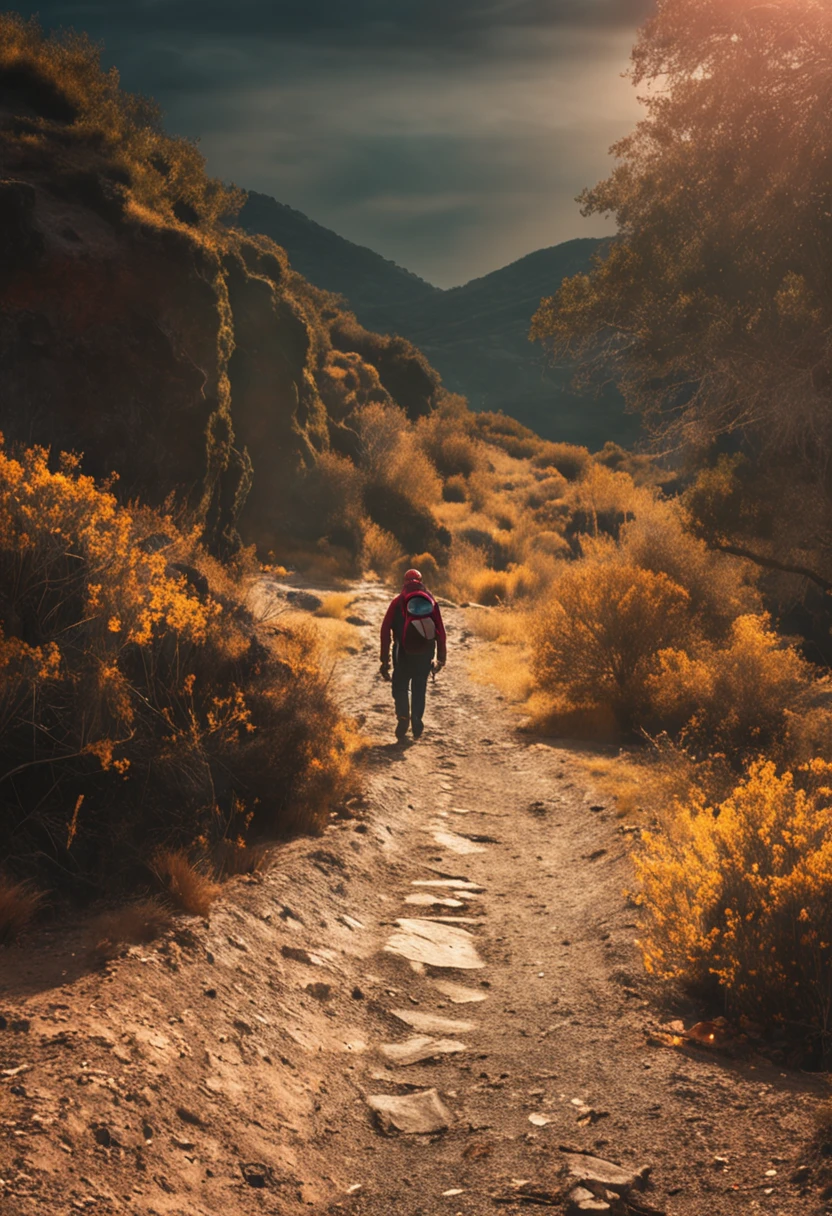 camino iluminado por una antorcha