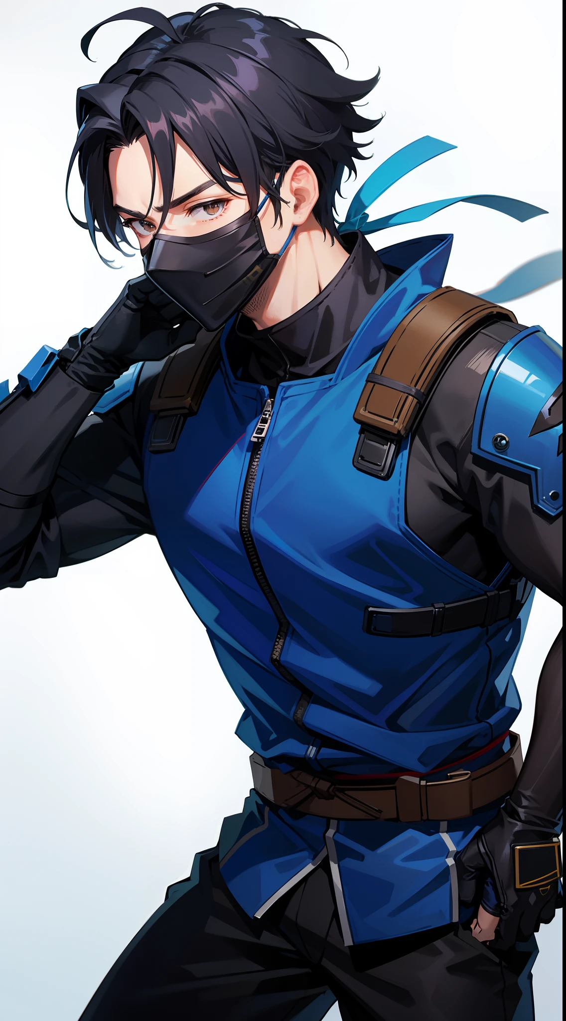 Grown-up guy, ninja, Blue Shinobi Uniform, Brown eyes, mask, Masterpiece, hiquality