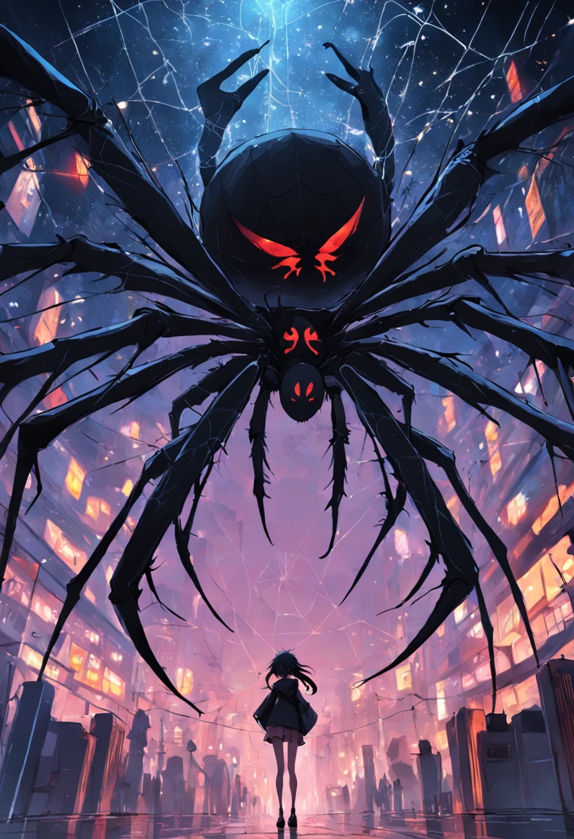 nothing background,A black spider on a cobweb,PNG format