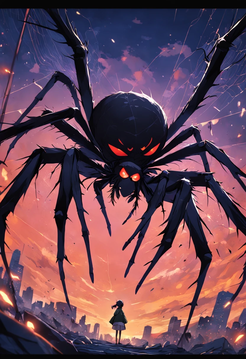 nothing background，A black spider on a cobweb，PNG format