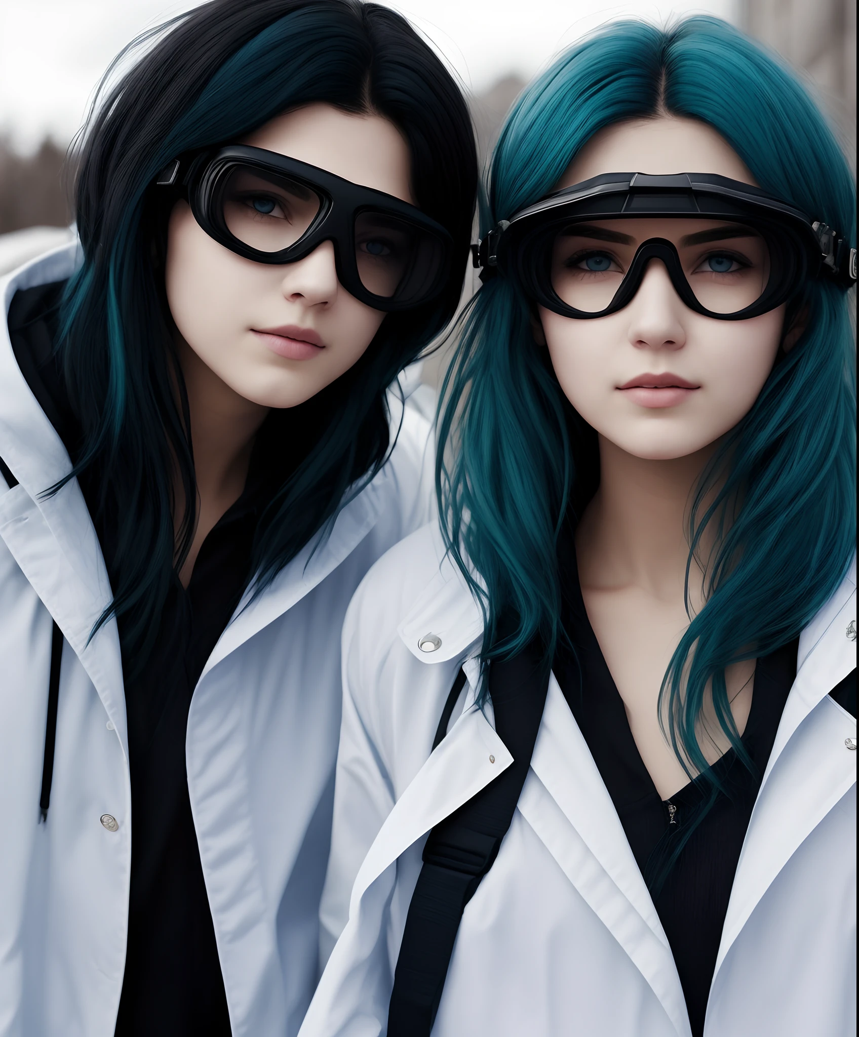 Pale blue hair,blue color eyes,Wear a scientific white coat,wearing goggles