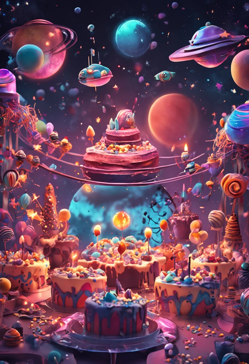 a party cake with a theme of outer space