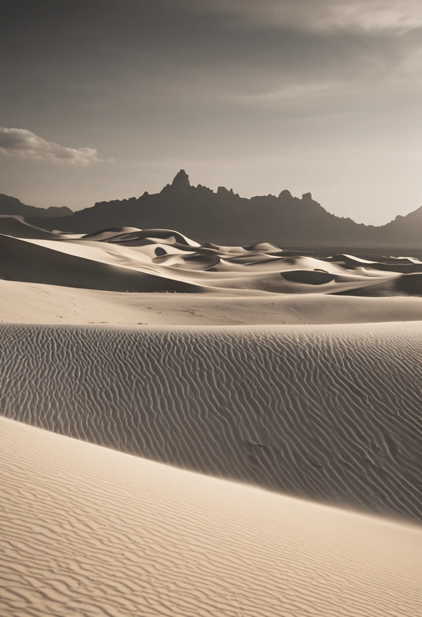 A great desert of white sands with no end in sight, Antecedentes altamente detalhados,Realistic,ultra-detalhada,pele super detalhada,Brilho da Luz,filmic grain,Expro II,Reflexo da lente,sharpen,Cinematic shadow